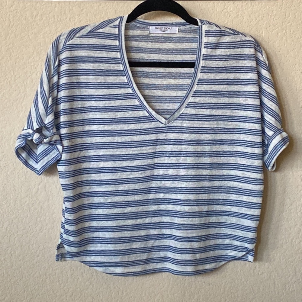 Project Social T Women’s V-neck Stripped Cropped Tee Size XS
